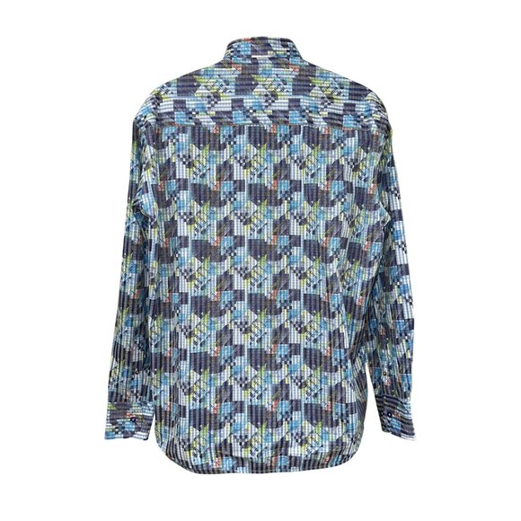 Luciano Visconti Mens Blue Geometric Long Sleeve Button-Up Shirt L 67% Cotton/33 - Picture 11 of 12